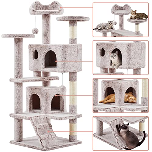 54in Cat Tree Tower (Brown/White / 54in)