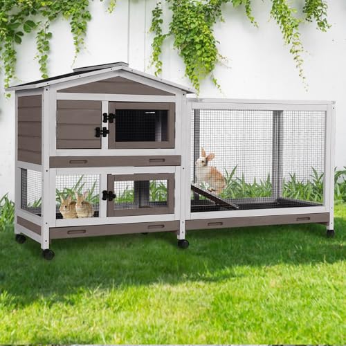 Rabbit Cage Indoor Bunny Hutch with Chew (Brown & White)