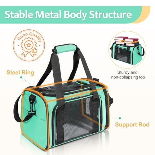 Cat Dog Carrier Up to 15 Lbs TSA Airline Approved Pet Carrier for Small Medium Cats Puppies Dog Carriers for Small Dogs Collapsible Soft Sided Cat Travel Carrier (15.8"L x 10.2"W x 10.2"H / Green)