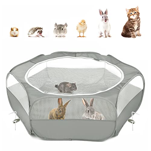 Small Animal Playpen with Zippered Cover (B-Gray)