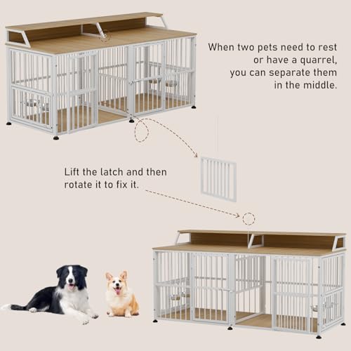 72” Double Dog Crate Furniture (Nature Wood & White / 72.0"L x 28.7"W x 36.8"H)