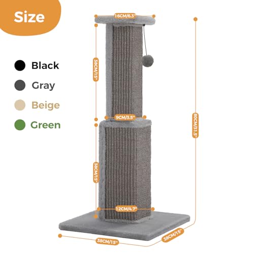 Cat Scratching Post 32” Tall Square Cat Scratcher (Grey)