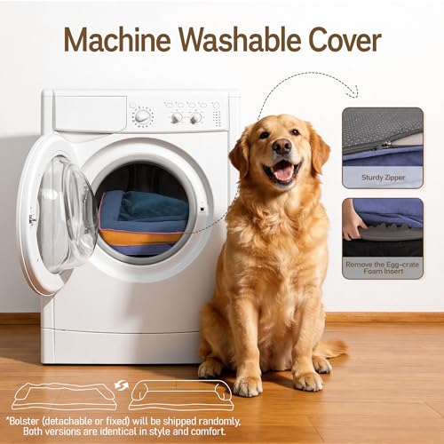 Washable Dog Bed with Bolster for Medium to Large Dogs (Tangerine Twilight / 36"L x 27"W x 7.5"Th)