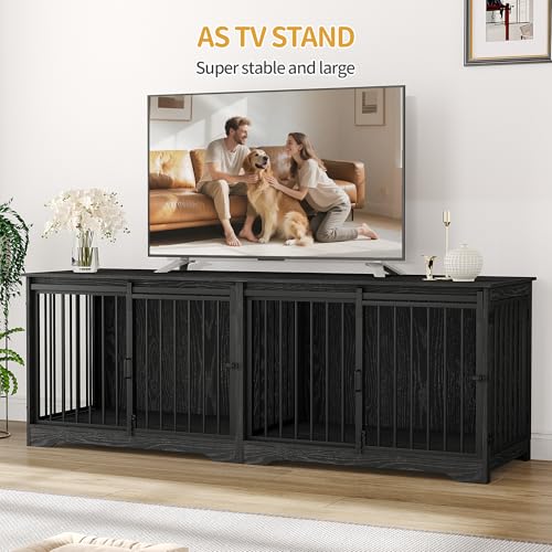 77.6" Double Dog Crate Furniture (Black / 77.6"L x 23.6"W x 26.4"H)