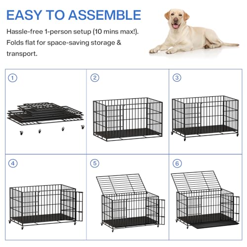 48 Inch Heavy Duty Dog Crate for Large Dogs (47.2"L x 28.4"W x 30.1"H / Black)