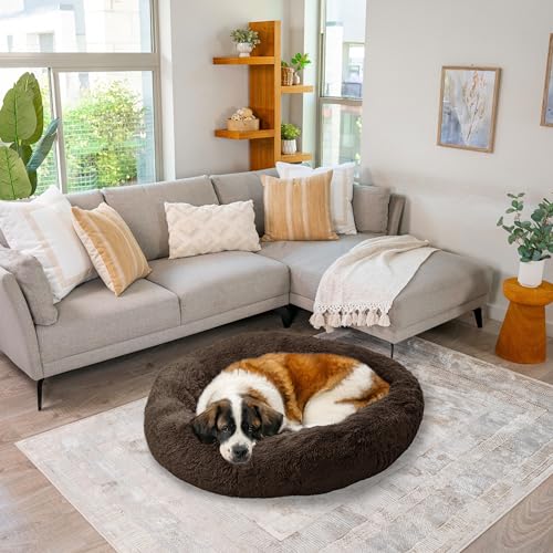 The Original Calming Donut Dog Bed for Extra (Dark Chocolate Shag / X-Large)
