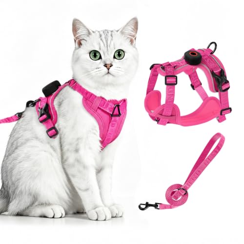 Cat Harness Leash Set with AirTag Holder (Pink for Airtag / S)