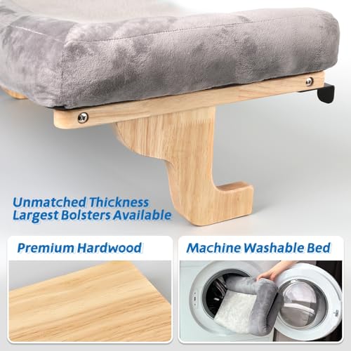 Cat Perch for Windowsill with Bolsters (Natural Color Wood with Gray Bed / 24''L x 15''W)
