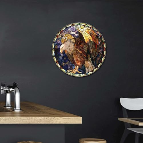 Metal Sign Tin Sign Circular Stained Glass Vulture Bathroom Decor For Garden 12×12 Inches (12×12 Inches / Vulture-1)
