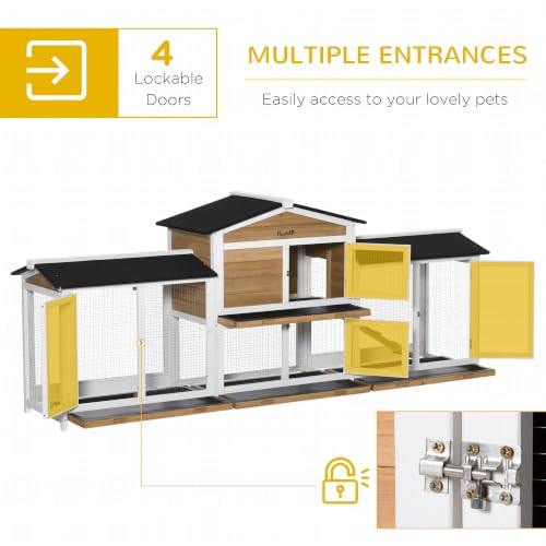 90.5" Wooden Rabbit Hutch Bunny Cage Pet Playpen House Enclosure with Double Side Run Boxes (White)