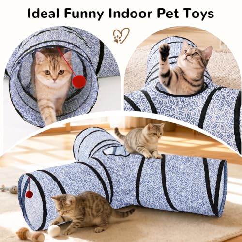 Cat Tunnel, 3-Way Collapsible Toy, Large Size Blue Coin (Blue Coin / Large)