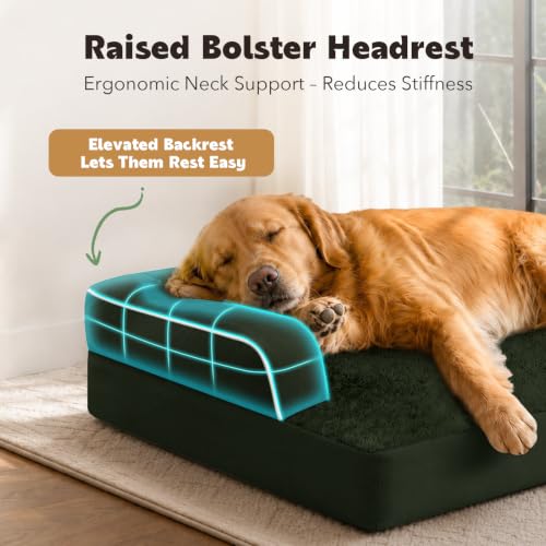 XXL Orthopedic Waterproof Dog Bed with Bolster for Extra Large Dogs (45.0"L x 35.0"W x 8.0"Th / Outpost Olive)