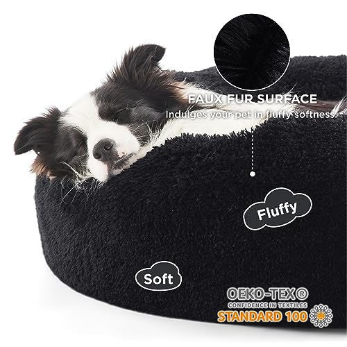 Calming Dog Beds Large Sized Dog Donut Washable Pet Bed (36"L x 36"W x 10"Th / Black)