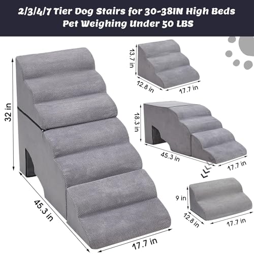 7 Step 35D Foam Dog Stair for High Beds 32 inches Tall (Grey 32" H)