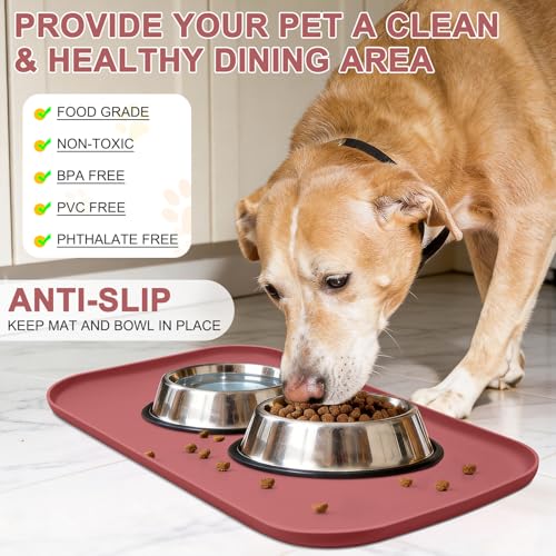 Waterproof Silicone Pet Food Mat with Raised Edge for Dog & Cat (Erythrinus / 19"L x 12"W)