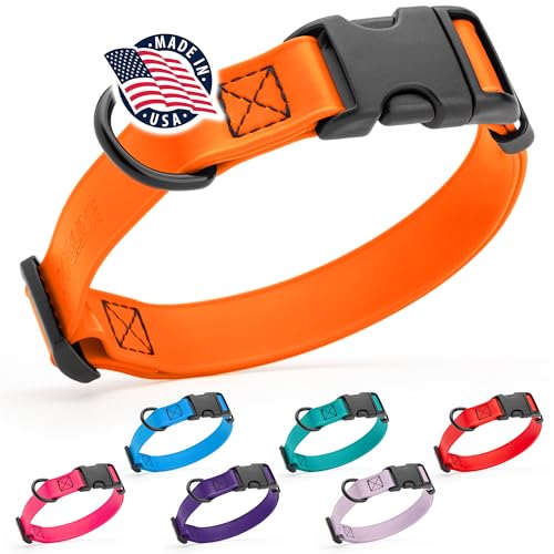 Biothane Waterproof Dog Collar with Quick Release Buckle Strong Coated Nylon Webbing with Odor (1"W by 15-25"L / Hunter Orange)
