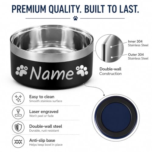 Custom Dog Bowl Personalized Dog Bowls with Name Stainless Steel Non (Camo / 18 oz (1.7x6.7in))