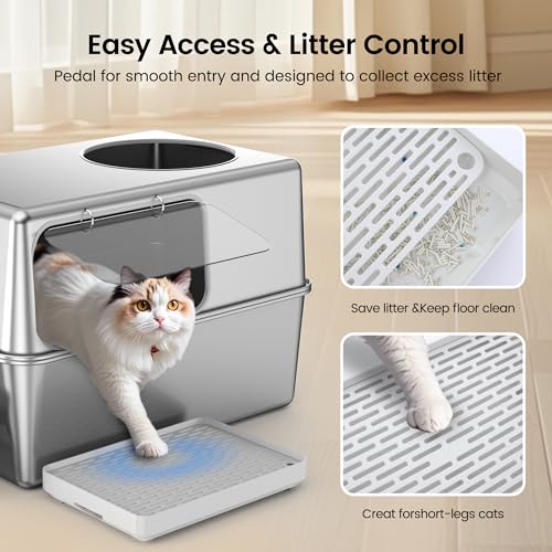 Stainless Steel Litter Box with Lid (Lateral Entry：23.6" x 15.7" x 15.7")
