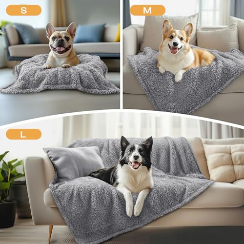 1 Pack 3 Calming Dog Blanket Fluffy Premium Fleece Pet Blankets Soft Sherpa Throw for Dogs Puppy Cat Grey (Large (Pack of 3) / Grey/Beige/Hazeblue)