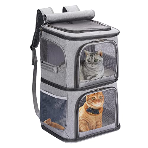 2-in-1 Double Pet Carrier Backpack for Small Cats & Dogs, Grey (Grey / 14.6"L x 11.2"W x 21.6"H)