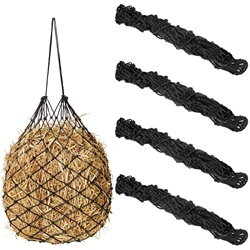 4 Pcs Slow Feed Hay Net Feeder Hay Bag for Horses Slow Feeder 40 Inch Length with 2 Inch Holes Hanging Horse Feed Net for Goat Cattle Equine Stalls Barn Supplies (Black)