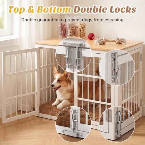 Dog Crate Furniture 42 Inch Indoor Crate for Large Dog Wooden Kennel (White / 42.1"L x 30.0"W x 30.2"H)
