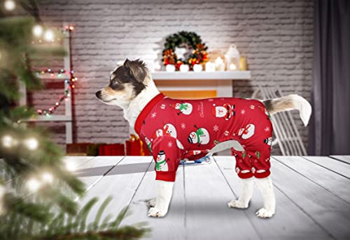Dog Christmas Pajamas Snowman Pet Clothes Costumes Pjs Stretchy Funny Pet Costumes Outfit Dog Pajamas for Large Dogs (Large / Red Christmas)