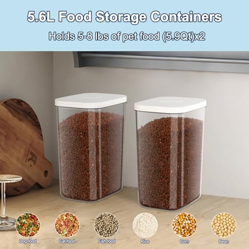 5-8 Lbs/6Qt Airtight Dog Cat Food Storage Container and Pet Storage Bin BPA-Free, PET Clear Stackable Dog Treat Containers Measuring Scoop Suitable for Dogs Food, Cats Food and Other Dry-1Pack (White (5.6L-1Pack))