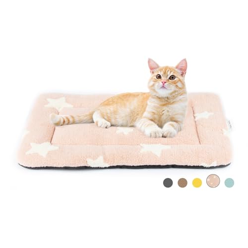 Cat Beds for Indoor Cats Washable Cat Mat Bed Flat Dog Crate Pad (22''L x 13''W x 1.5''Th / Pink)