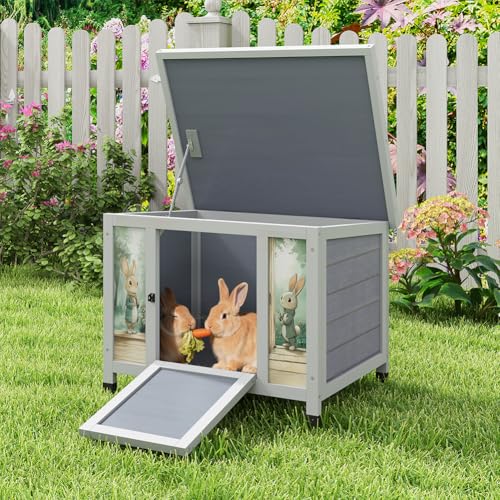 24 Inch Rabbit Hutch Outdoor (Grey w/printing / Middle)
