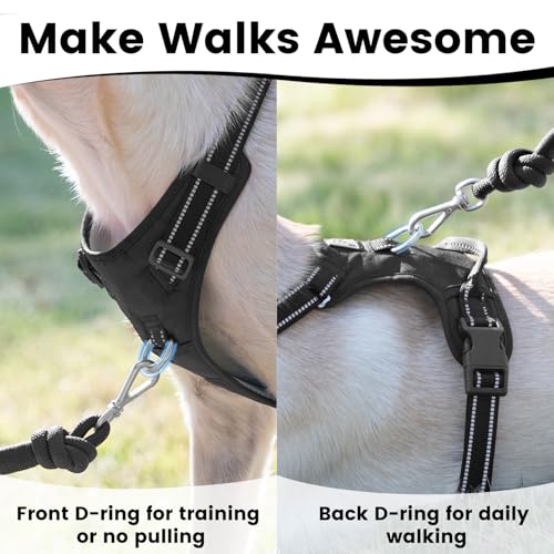 No Pull Dog Harness Front Clip Handle (Black / L(Neck:20.9-31.5",Chest:24.8-37.4"))