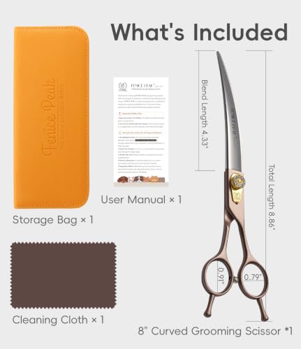 Professional Curved Dog Grooming Scissors 8'' Rose Gold 440C Stainless Steel Pet Cutting Shears Safety Trimming Shearing for Dogs Cats (Curved / 8")