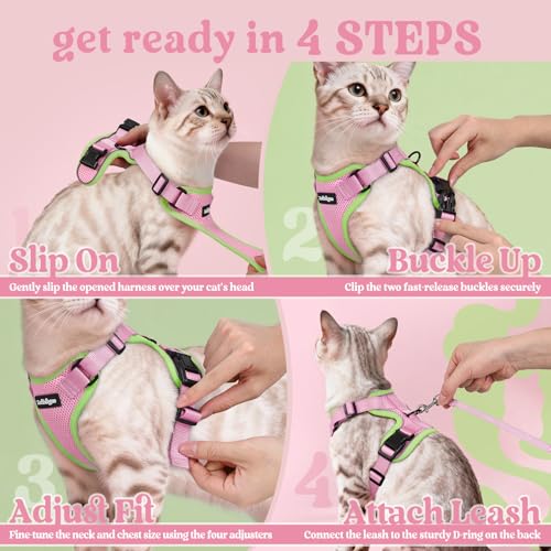Cat Harness and Leash Set (M / Pink & Light Green)