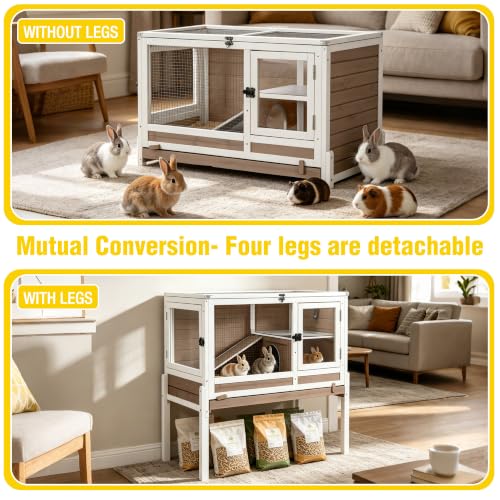 2 Story Indoor Rabbit Hutch Guinea Pig Cage with Stand (White & Brown)
