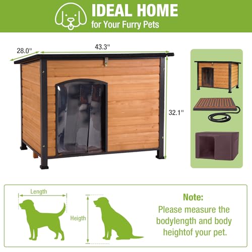 43" Large Heated Outdoor Dog House with Insulated Liner Weatherproof