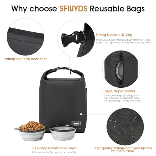 Travel Dog Food Container Pet Food Storage Bag Containers 2PCS Collapsible Travel Dog Bowls Waterproof Camping Storage Essentials Kibble Carrier 20L Easy to Clean (Black / 20L)