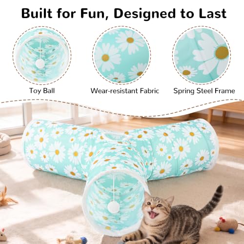 Cat Tunnel, 3-Way Collapsible Toy, Large Size Daisy Blue Printed (Daisy Blue Printed / Large)