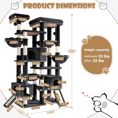 87 in Multi Level Tall Cat Tree Tower for Large Cats (Dark Grey)