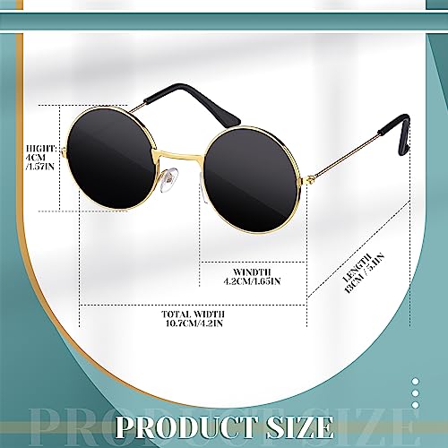 Dog Sunglasses Round Metal Pet Eyewear (Gold, Black / Modern Style)