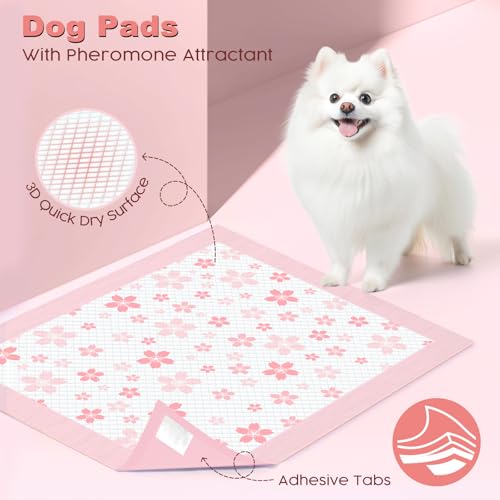 Pink Puppy Pads with Adhesive Tabs Wee Wee Pads for Dogs 22x22in 30Ct (22x22in | 30Ct-Pink)