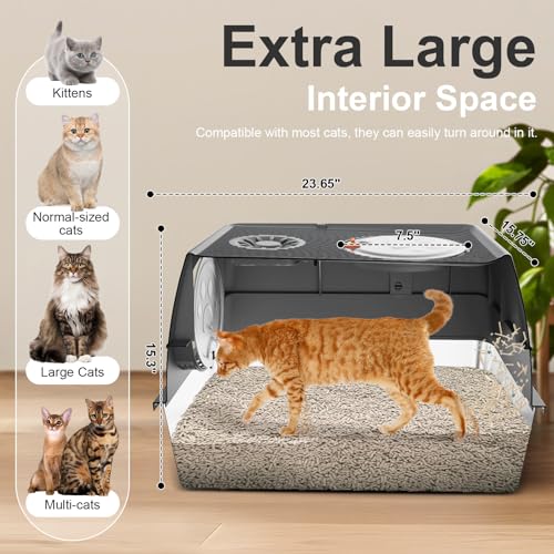 Stainless Steel Litter Box with Lid XL Extra Large Litter Box Enclosed Top Entry Metal Litterbox for Big Cats Easy Cleaning Anti (Dark Grey)