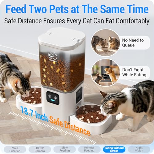 Automatic Cat Feeder with Two 1080P Camera for 2 Cats (White-4)