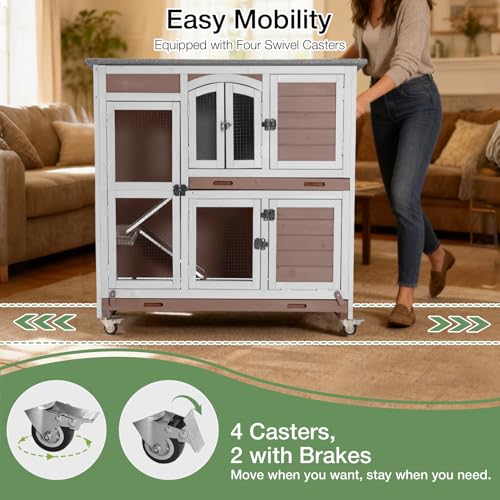 47.2" Two Story Rabbit Hutch with Wheels (Brown-AIR06)