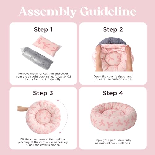 Shown on TV Jacquard Donut Cute Small Dog Beds (27.0"L x 27.0"W x 8.0"Th / Bow Pink Taffy)