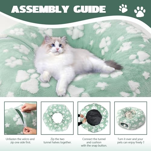 Cute Round Cat Tunnel for Indoor Cats (Green Paw / Round)