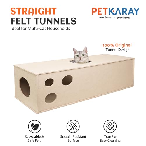 Cat Tunnel Original Cat Hideaway Cave for Indoor Cats (Straight Tunnel / Beige)