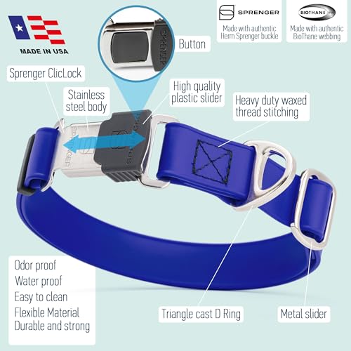 Biothane Waterproof Dog Collar with Herm Sprenger Black Stainless Steel Quick Release Buckle (W 1" x L 15"-25" / Blueberry Royal)