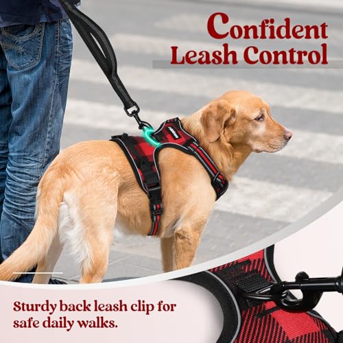 Dog Harness No Pull for Large Dogs with 2 Leash Clips (X-Large / Red Plaid)