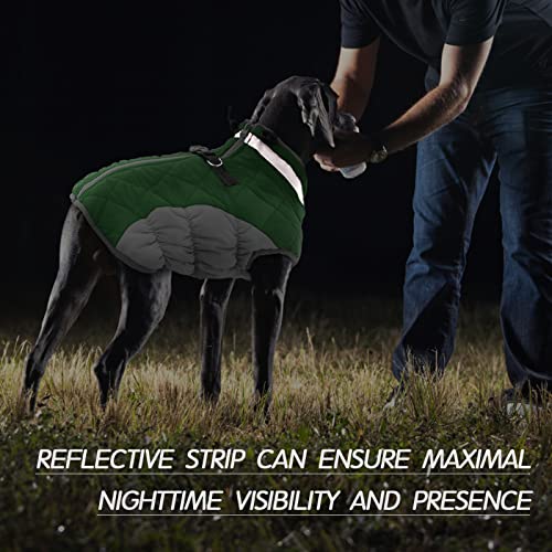 Dog Jacket for Large Dogs Warm Dog Jackets with Harness Built in (Green / XXL(chest:35in))