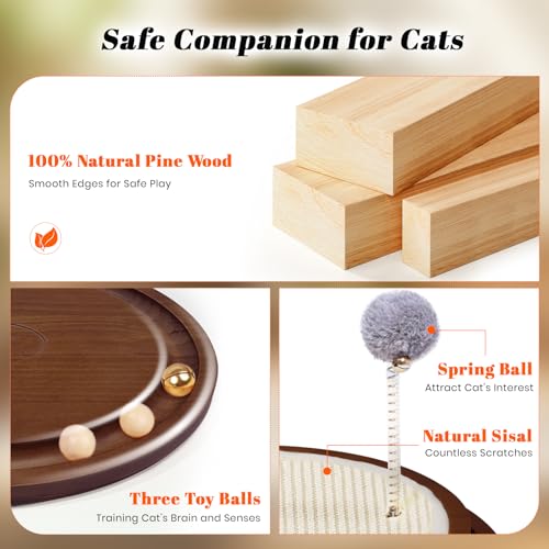 Cat Scratcher Toys Natural Sisal Pad Kitten Interactive Ball Track (Walnut Color)